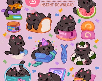 Kawaii Kitty Katze Clipart Aufkleber, Tier PNG (Digitaler Download