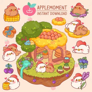 Niedliche Kawaii druckbare digitale Aufkleber Clipart Huhn in Liebe, PNG, kommerzielle