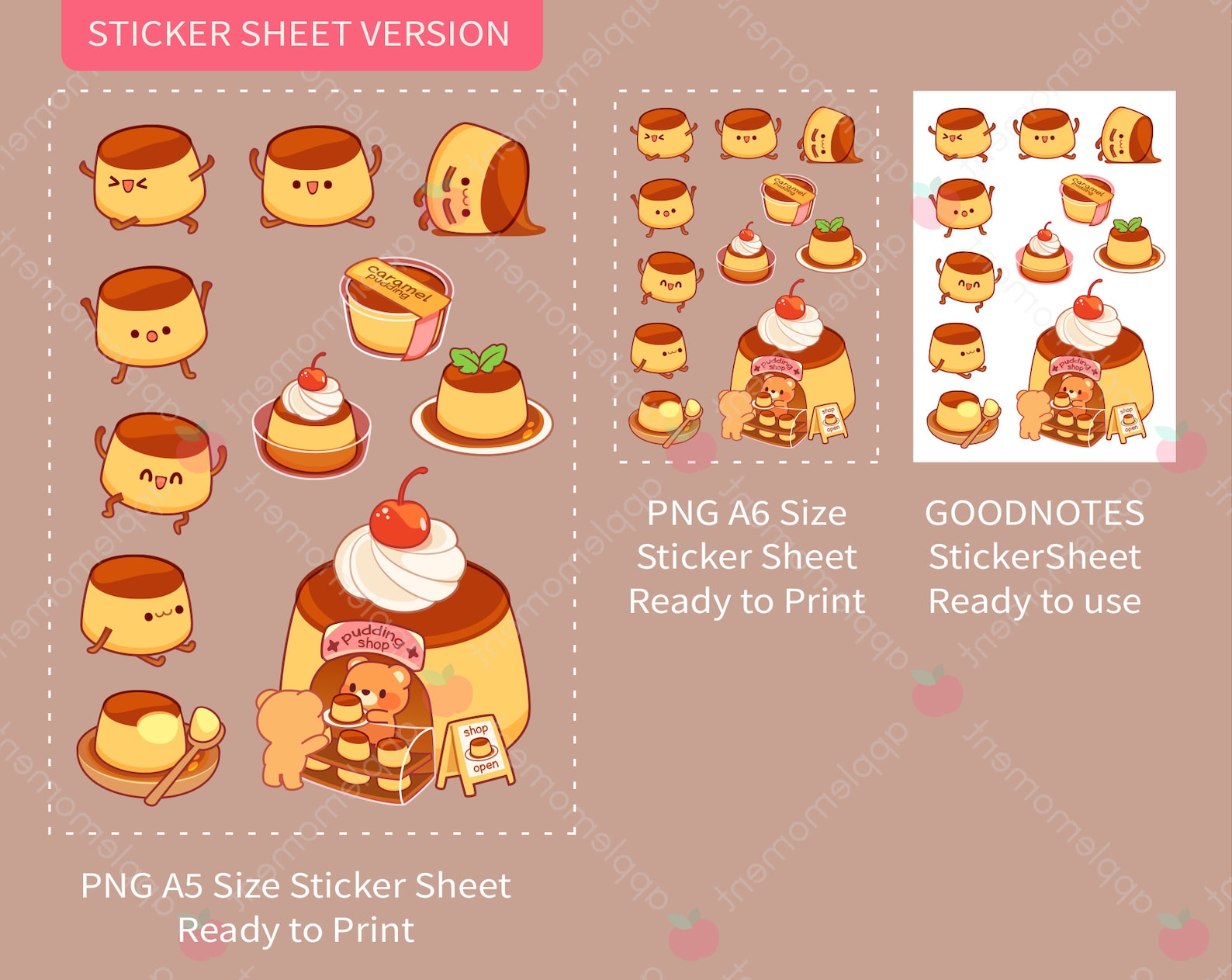 Sticker Pudding Kawaii Caramel Pudding Shop Clipart Stickers, PNG (digital Download) - Etsy