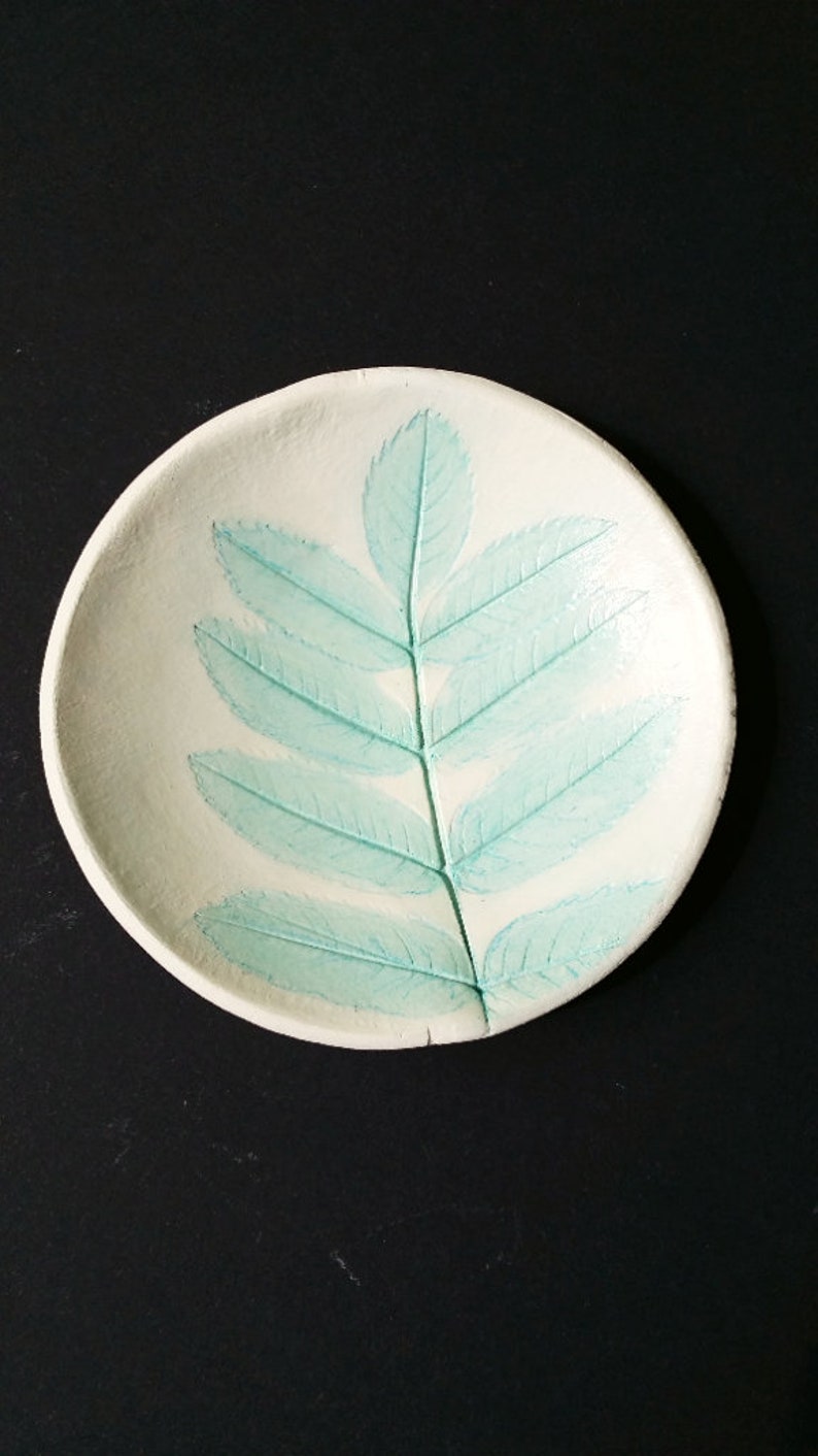 clay bowl jewelry bowl leaf blue stencil ring dish
