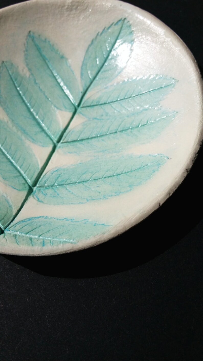 clay bowl jewelry bowl leaf blue stencil ring dish