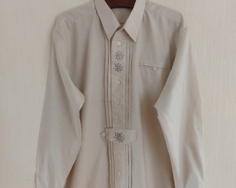 Vintage Mens Trachten Hunter Embroidered German Folk Cotton Shirt Size  XLarge