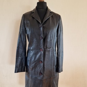 Vintage Womens Black Genuine Leather Coat Large Size