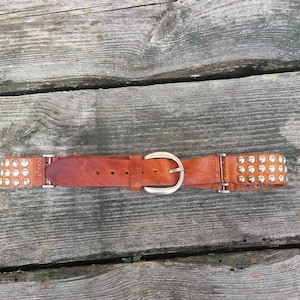 Vintage 70er Jahre schwere Brouwn Leder und Chrom-westlichen Gürtel
