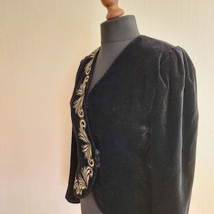 Vintage Black Velvet Womens Long Sleeves Formal Jacket Small Medium