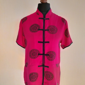 Vintage Womens Red Chinese Silk Cheongsam Asian Top Medium Size