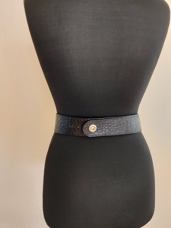 Vintage 90s Black Suede Boho Belt Silver Crescent Buckle Crystal Detail Gypsy Gypsy Silver One Size Belts for Women for sale | eBay main image 4