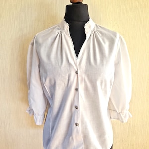 Vintage Dirndl Weiß Baumwolle Frauen Trachtenbluse Größe XXLarge