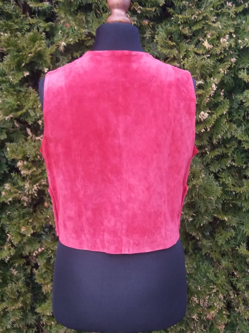 Medium Size Vintage Womens Red Genuine Leather Vest