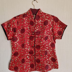 Vintage Women Chinese Cheongsam Asian Silk Top Size Large to XL