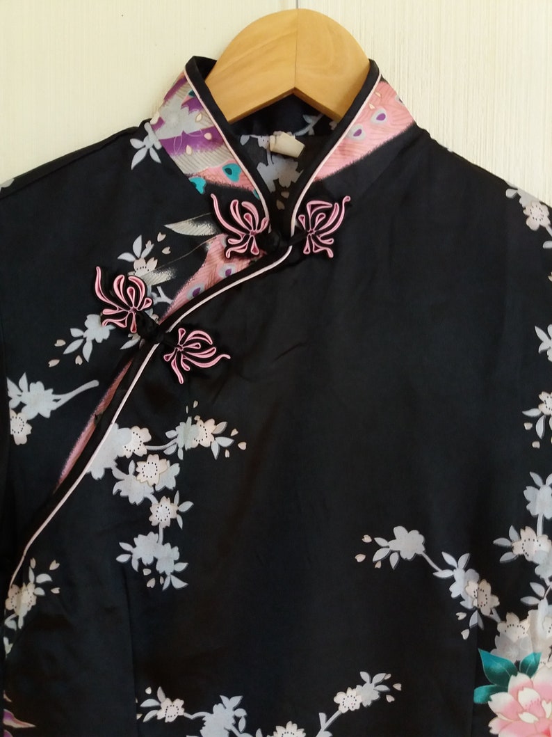 Asian Style Chinese traditional Black With Flower Dress Small Size
