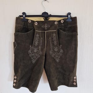 Thomas - Pantaloni corti bavaresi in pelle, cintura abbinata, taglia 44-68, marrone