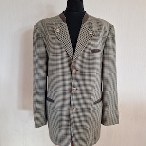 Vintage Classic Austrian Mens Tyrolean Traditional Folk Bavarian Linen Wool Jacket Size  XXLarge