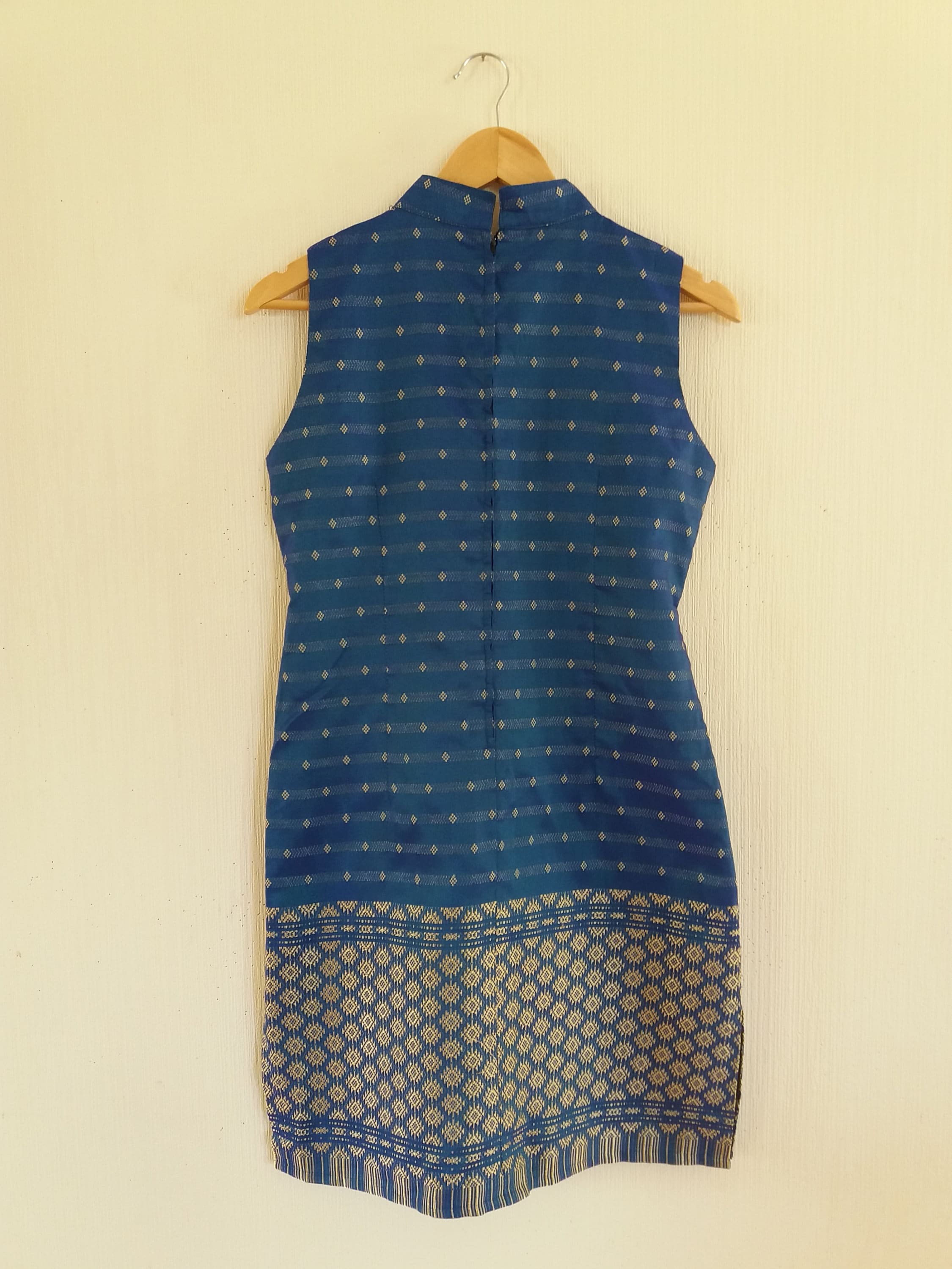 Asian Style Chinese Traditional Blue With Gold Ornament Dress Small to Medium Size