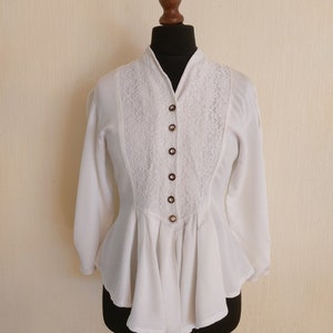 Vintage White Womens Blouse With Lace Medium Size