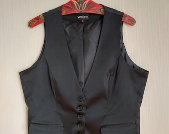Vintage Black Formal Women&#39;s Fitted Office Vest Size XLarge