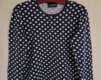 Vintage Dark Blue Marimekko Polka Dots Women's Cotton Top Large Size