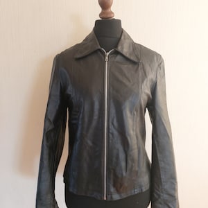 Veste en cuir véritable noir pour femme vintage grande taille
