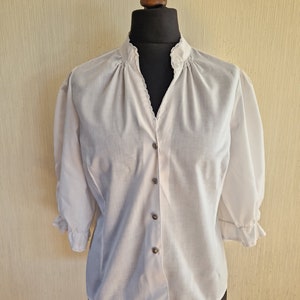 Vintage Dirndl Weiß Baumwolle Frauen Trachtenbluse Größe XXLarge