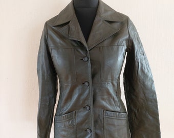 Vintage Most Green Womens Genuine Jacket Leather Lining With Sintepon Jacket Small  Size