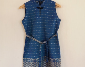 Asian Style Chinese Traditional Blue With Gold Ornament Dress Small to Medium Size