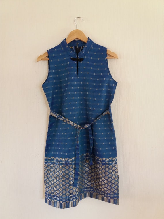 green emerald velvet dress Blue Qipao Dress with Gold Dragon