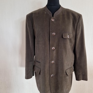 Vintage Classic Austrian Mens Tyrolean Traditional Folk Bavarian Linen Cotton Jacket Size XXLarge