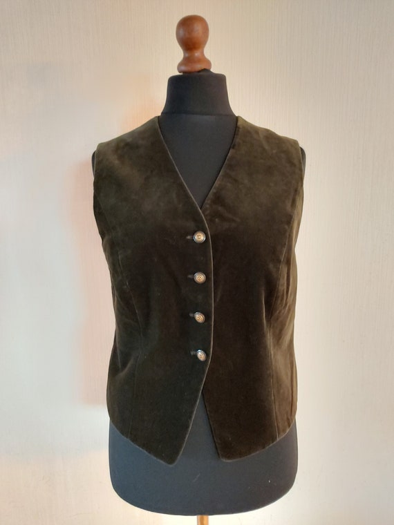Vintage Women's Moss Green Velvet Vest 