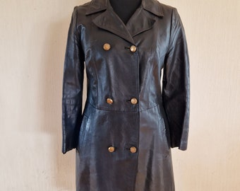 Vintage Finland Black Leather Womens Coat Medium to Large Size