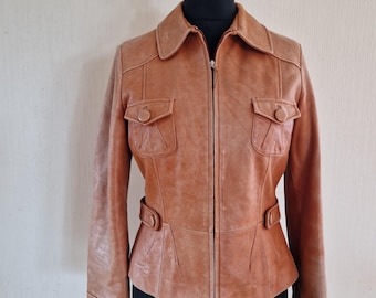 Vintage Brown Women Genuine Leather Jacket Medium Size