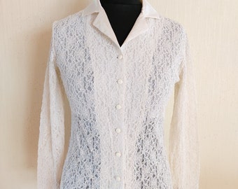 Vintage White Lace Womens Blouse Small to Medium Size