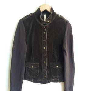 Veste en velours marron pour femmes avec manches en tricot, grande taille