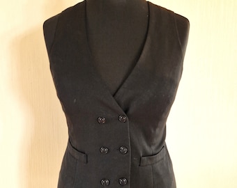 Vintage Black Formal Women's Fitted Waistcoat Office Vest Size Small to Medium