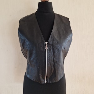 Vintage zwart echt leren vest, middelgroot