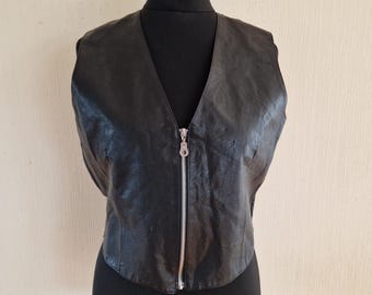 Vintage Black Genuine Leather Vest Medium Size