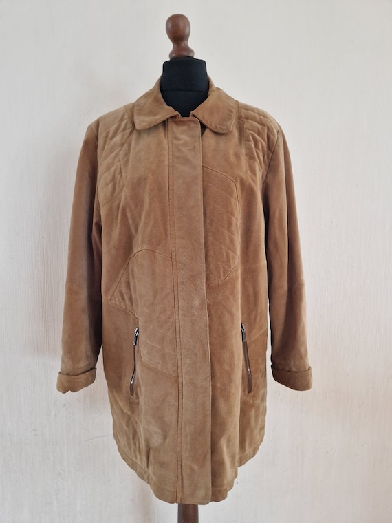 Vintage  Light Brown Women Seude Leather Jacket XL