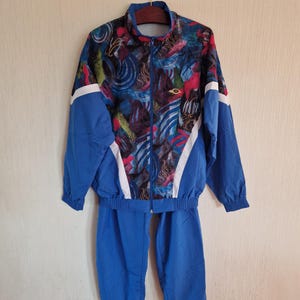 Vintage 90s Windbreaker Sportswear Activewear Sport Two Piece Track Suit Jacket & Pants Size Large