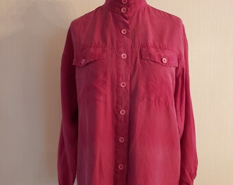 Vintage rote Seide Damen Bluse Langarm