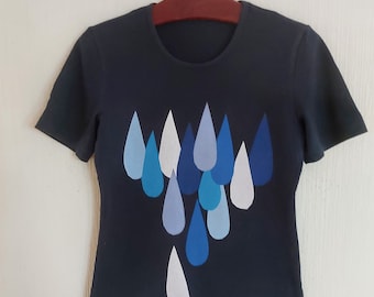 Vintage Dark Blue Marimekko Womens Cotton Top Size  Small