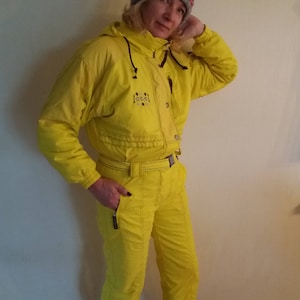 Vintage 90&#39;s Sport One Piece Jumpsuit Retro Yellow Hipster Winter Activewear Ski Suit Size Medium to Large