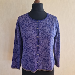 OLEANA オレアナ 花柄 ロング カーディガン ブルー L ノルウェー製