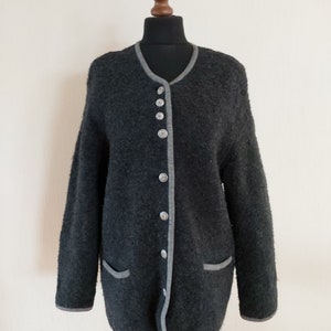 Vintage Dunkelgrau Frauen Wolle Deutsche Trachten Loden Traditionelle Österreichische Oktoberfest Jacke Mittel bis Groß Größe
