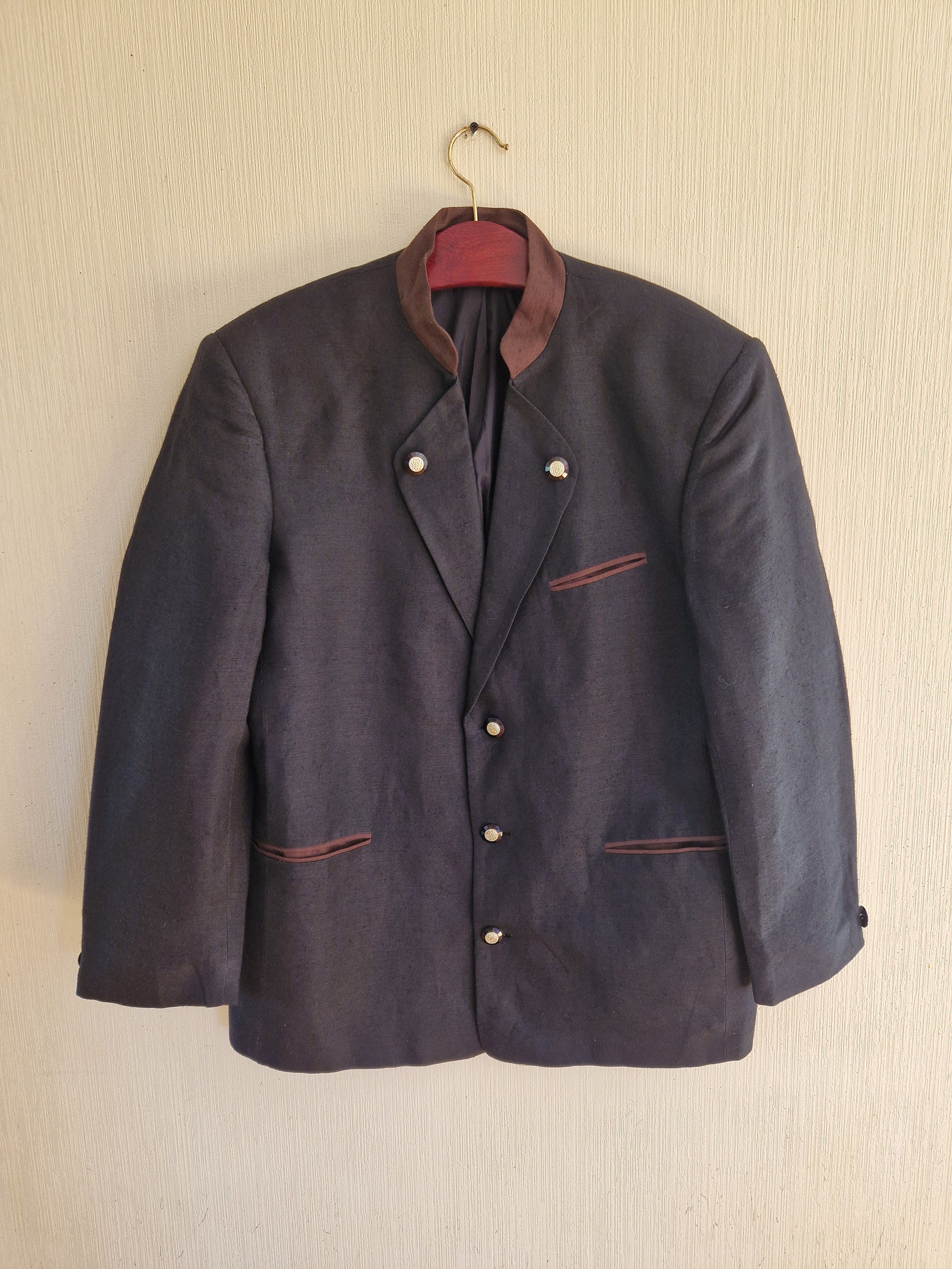 Vintage Black Classic Austrian Mens Tyrolean Traditional Folk Bavarian Linen Jacket XXXLarge Size