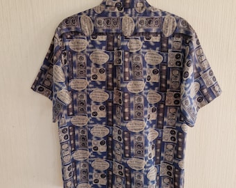 Vintage Silk Men's Bohemian Summer Button Up Hipster Shirt Size Medium