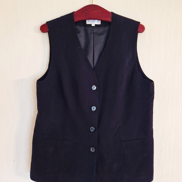 Vintage Black Formal Women's Fitted Waistcoat Office Vest Size Large