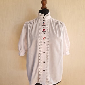 Vintage Dirndl Weiß Baumwolle Frauen Trachtenbluse Größe XXLarge