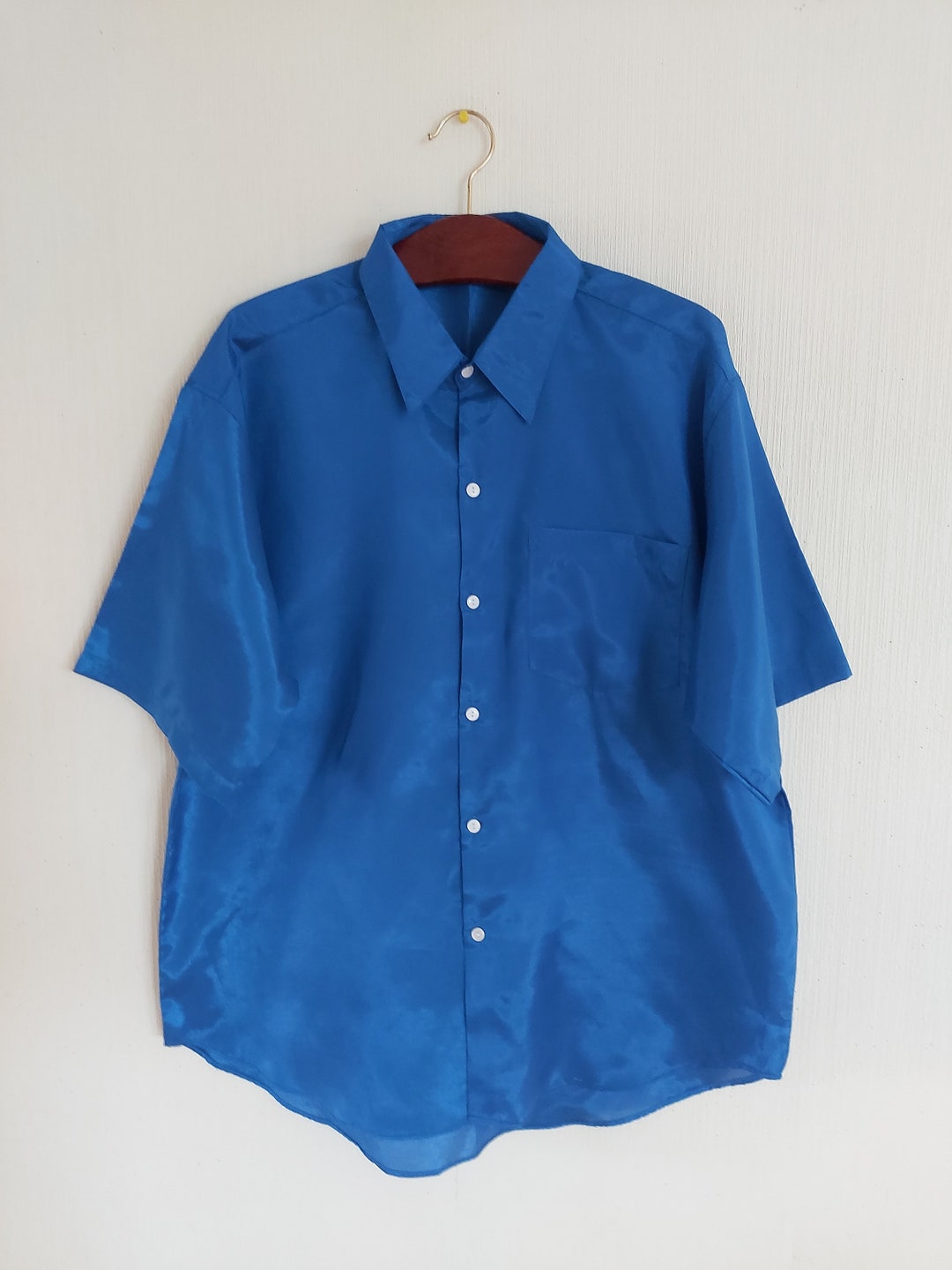 Vintage Silk Men's Bohemian Summer Button up Hipster Shirt Size Xlarge