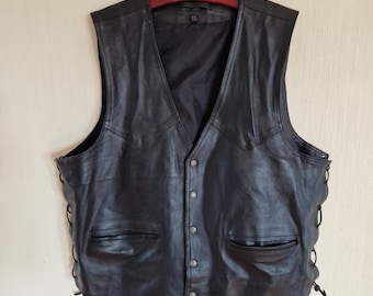 Vintage Black Genuine Leather Mens Vest XXXLarge Size