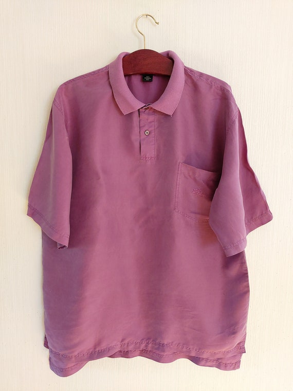 Vintage Silk Men's Bohemian Summer Singlet Button Up Hipster Shirt Size XLarge Silk Shirt