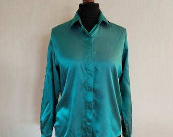 Blusa verde vintage para mujer, talla mediana